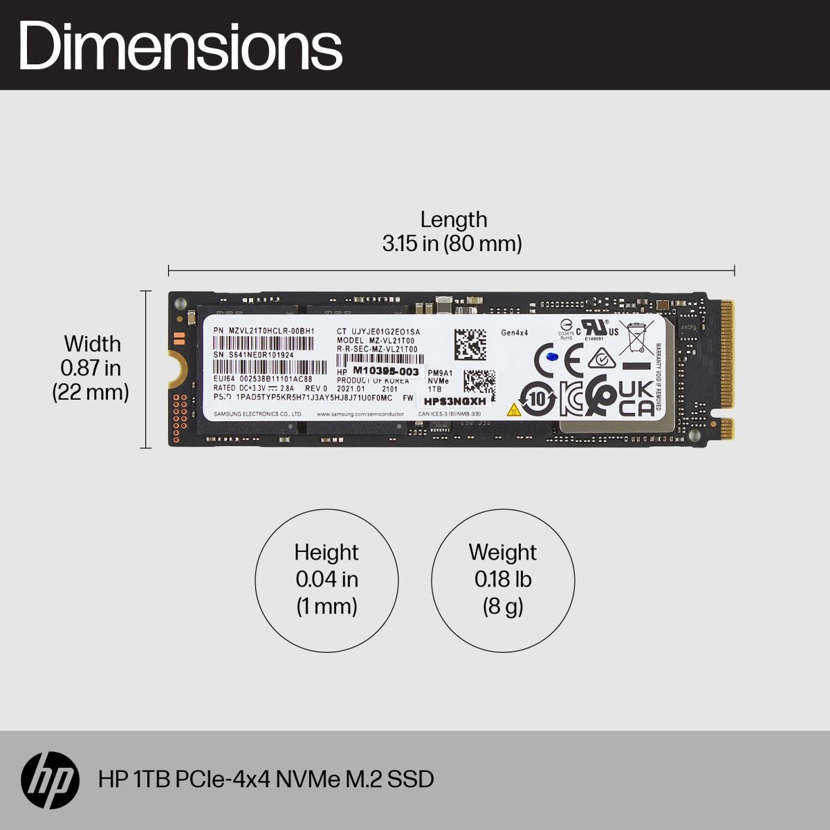 HP 1TB PCIe NVMe M.2 SSD 8C4X7AA