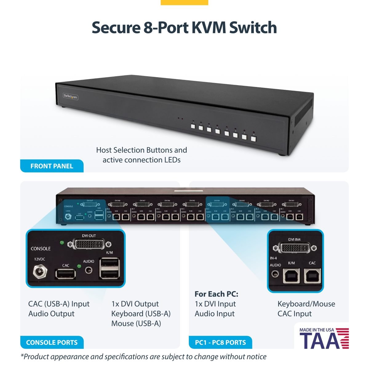 Startech.com Secure 8 Port DVI KVM Switch CK4-D108C