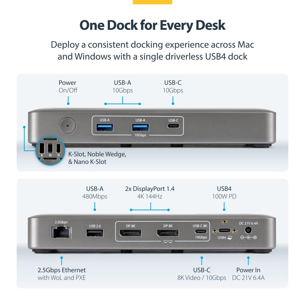 Startech.com DualDP USB4 Dock 100W PD