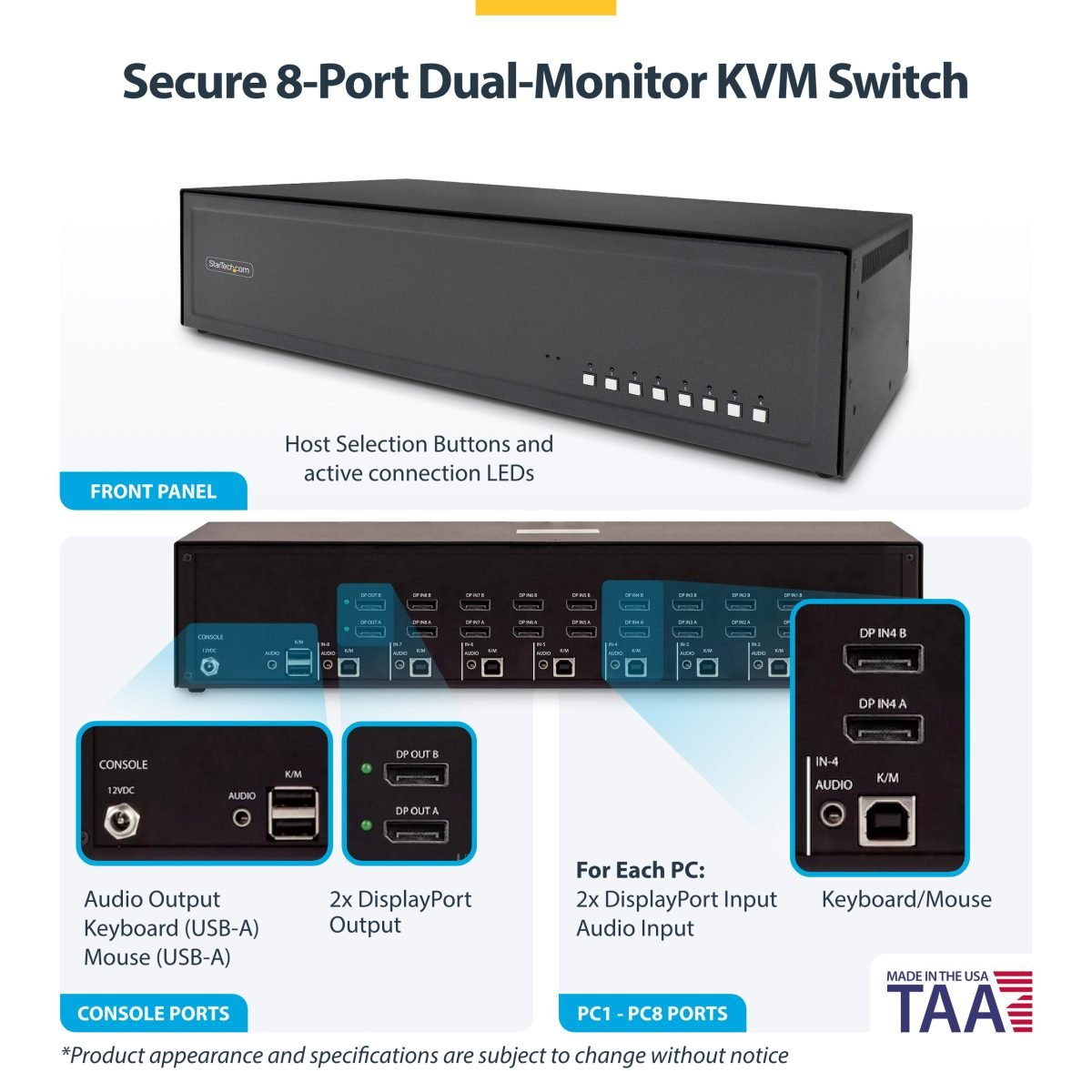 Startech.com Secure 8 Port KVM Switch CK4-P208
