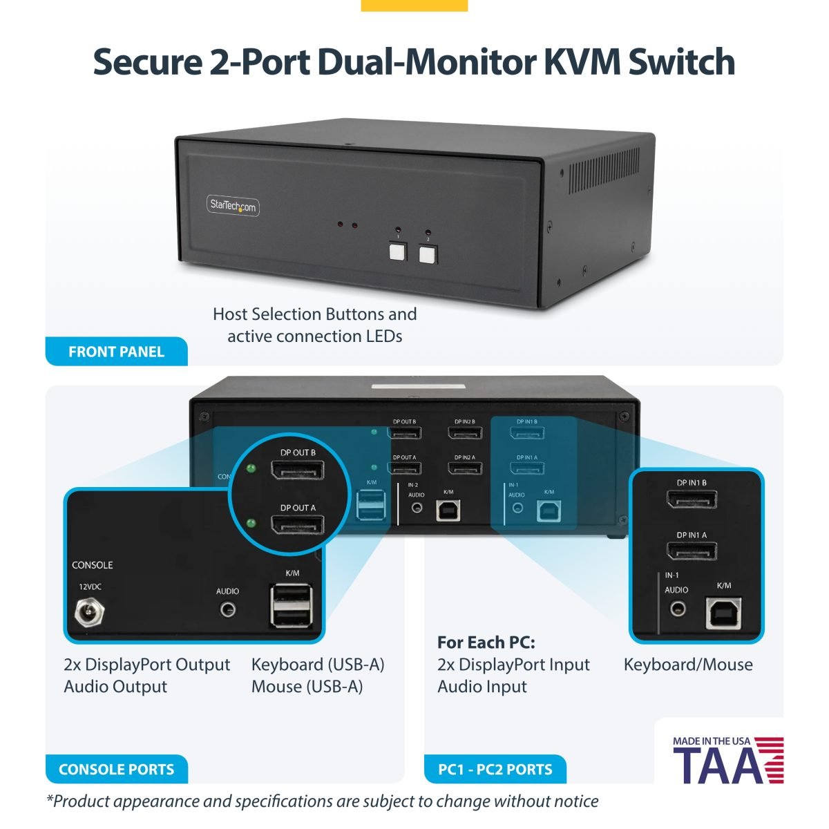 Startech.com Secure 2 Port DP KVM Switch CK4-P202
