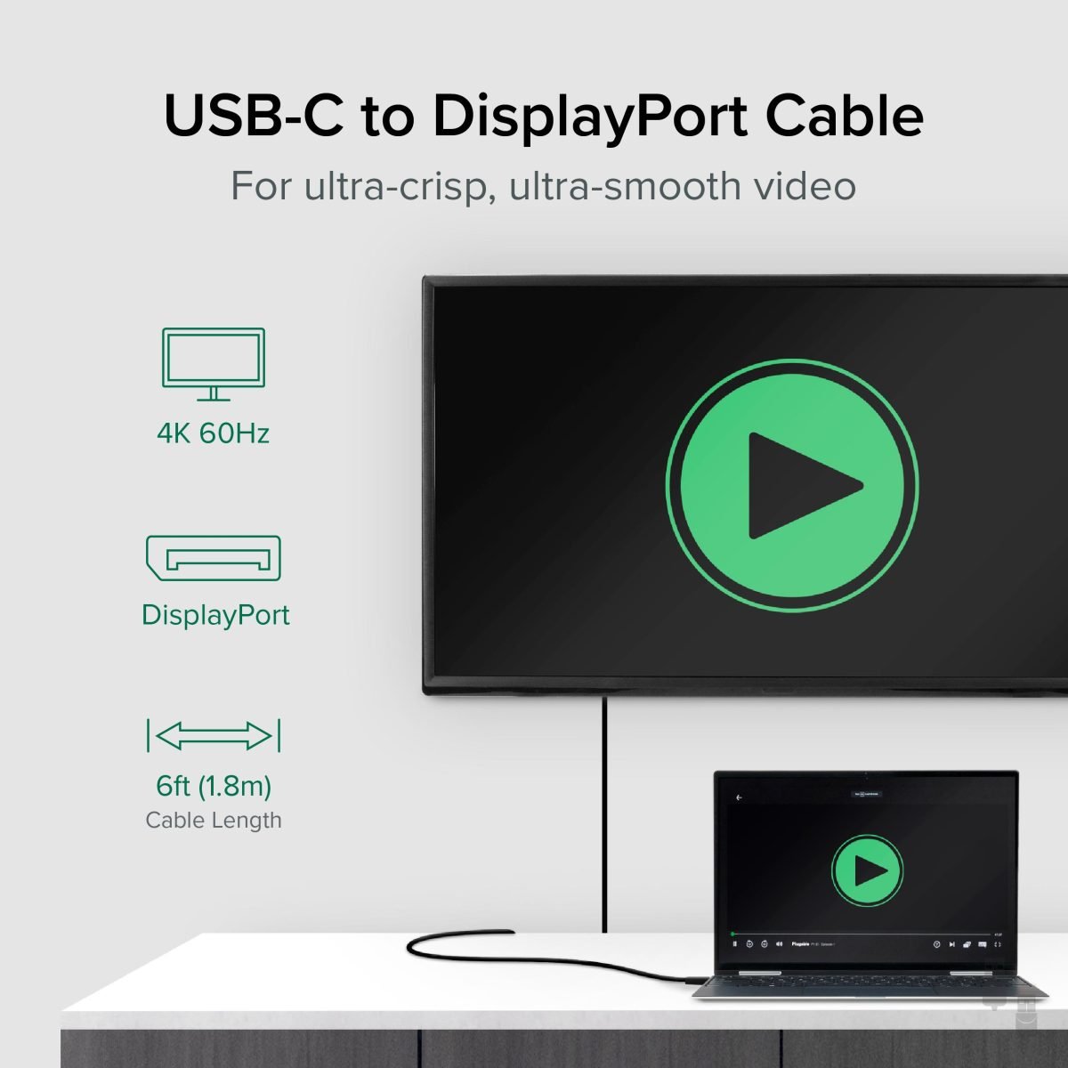 Plugable Technologies 1.8m USBC to 4K60 DP Cable
