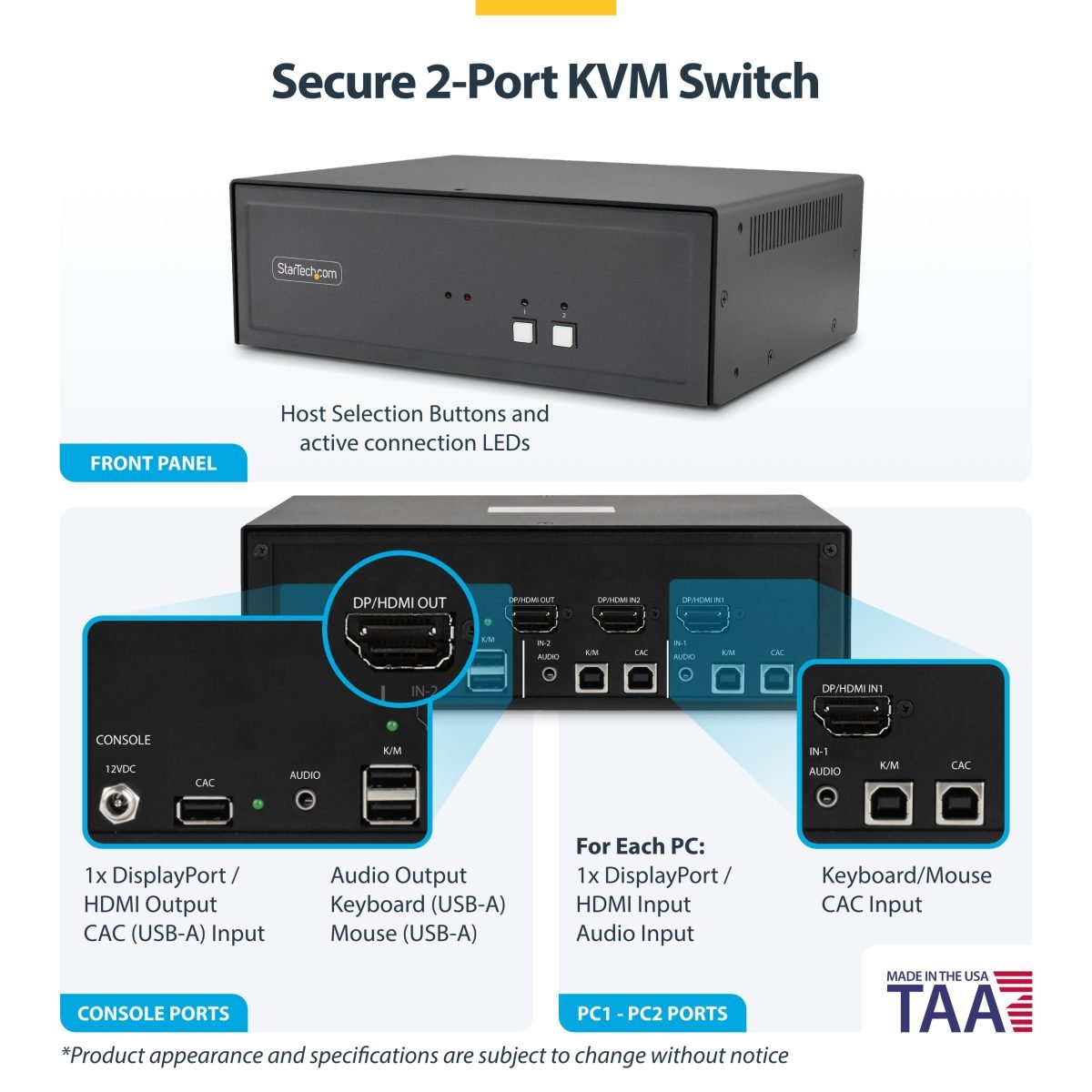 Startech.com Secure 2 Port KVM Switch CK4-HP102C