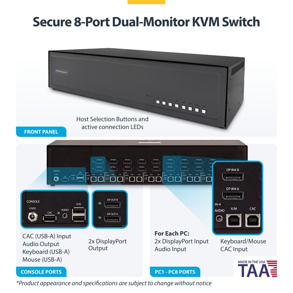 Startech.com Secure 8 Port KVM Switch CK4-P208C