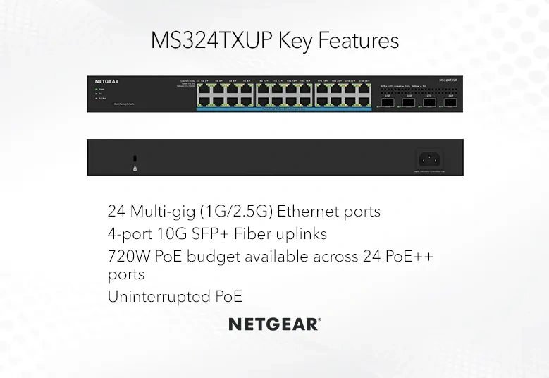 NETGEAR 24PT MG U60 POE++ SMARTSWCH MS324TXUP-100NAS
