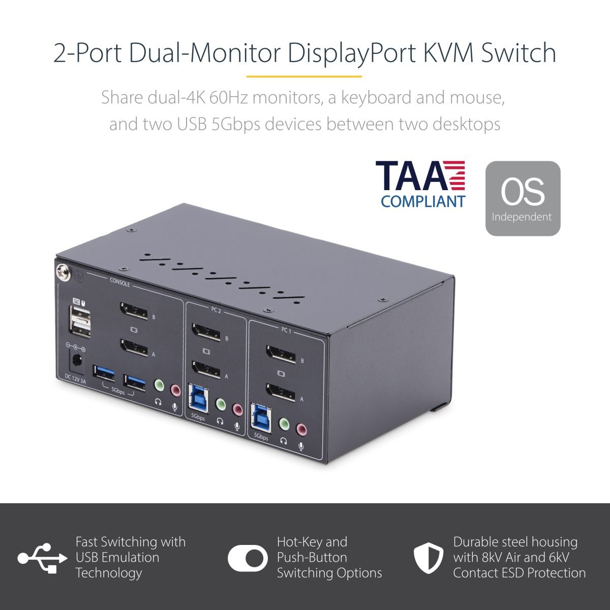 Startech.com 2Port Dual Monitor KVM Switch P2DD46A2-KVM-SWITCH