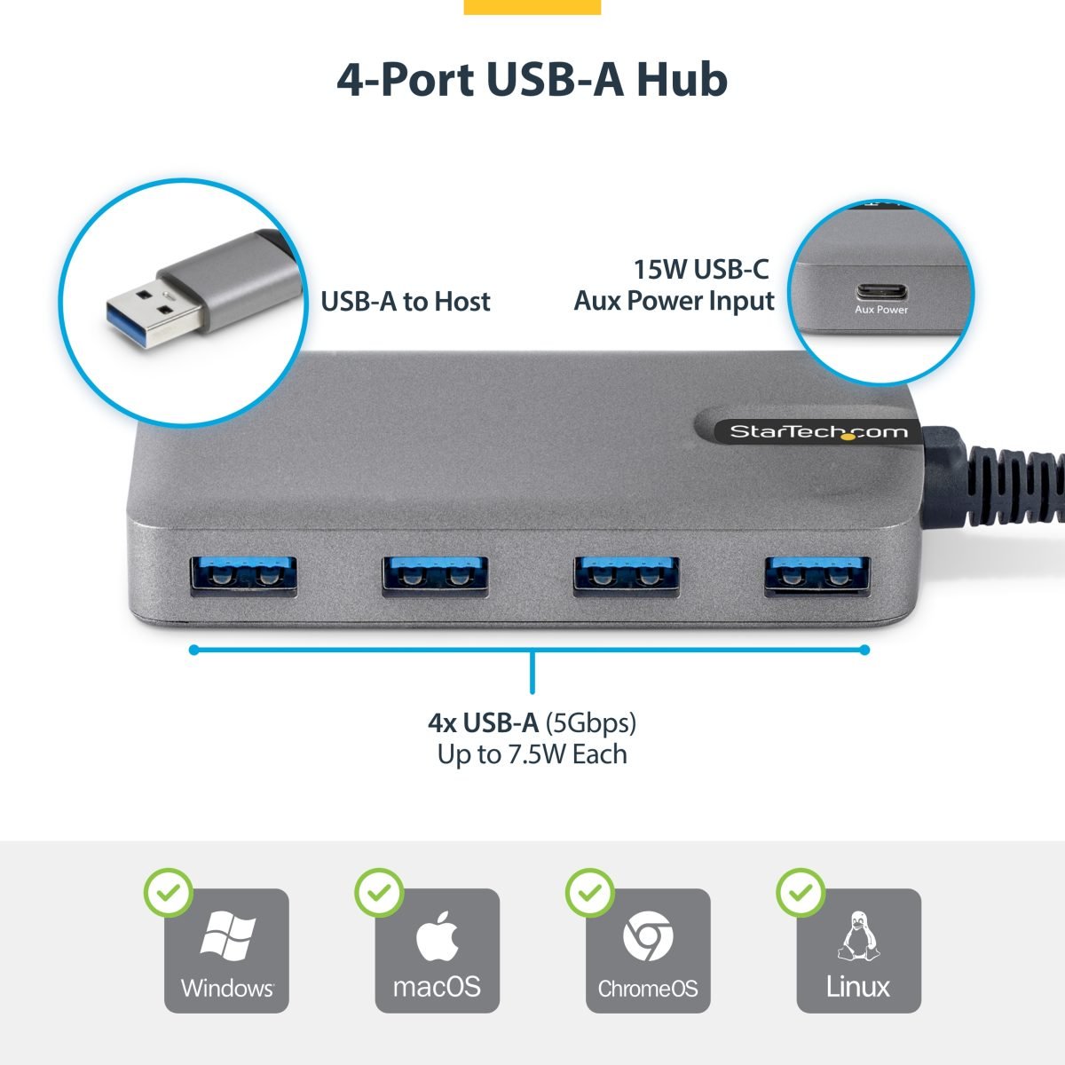 Startech.com 4-Port USB-A Hub, 5Gbps 5G4AC-USB-A-HUB