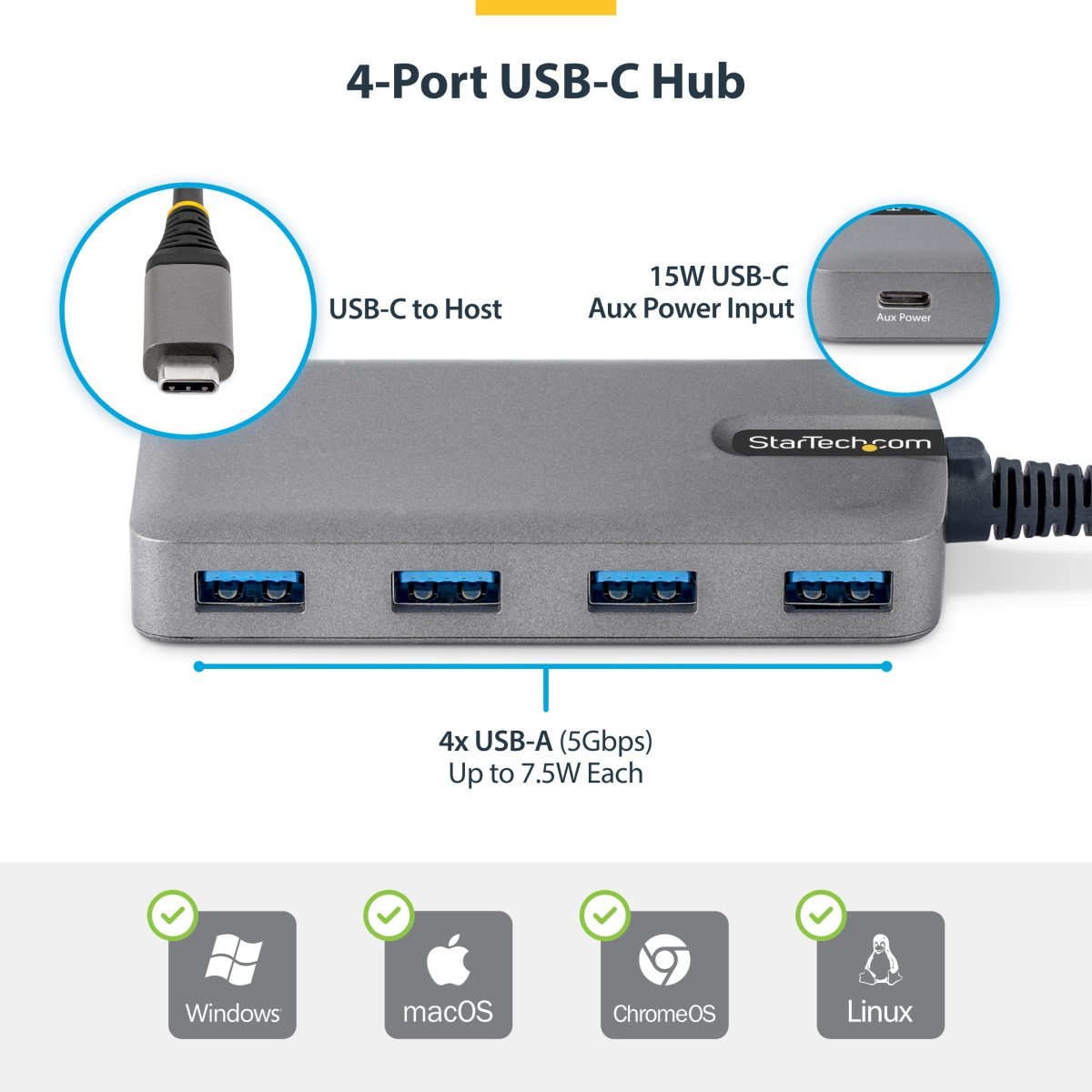 Startech.com 4-Port USB-C Hub, 5Gbps 5G4AC-USB-C-HUB