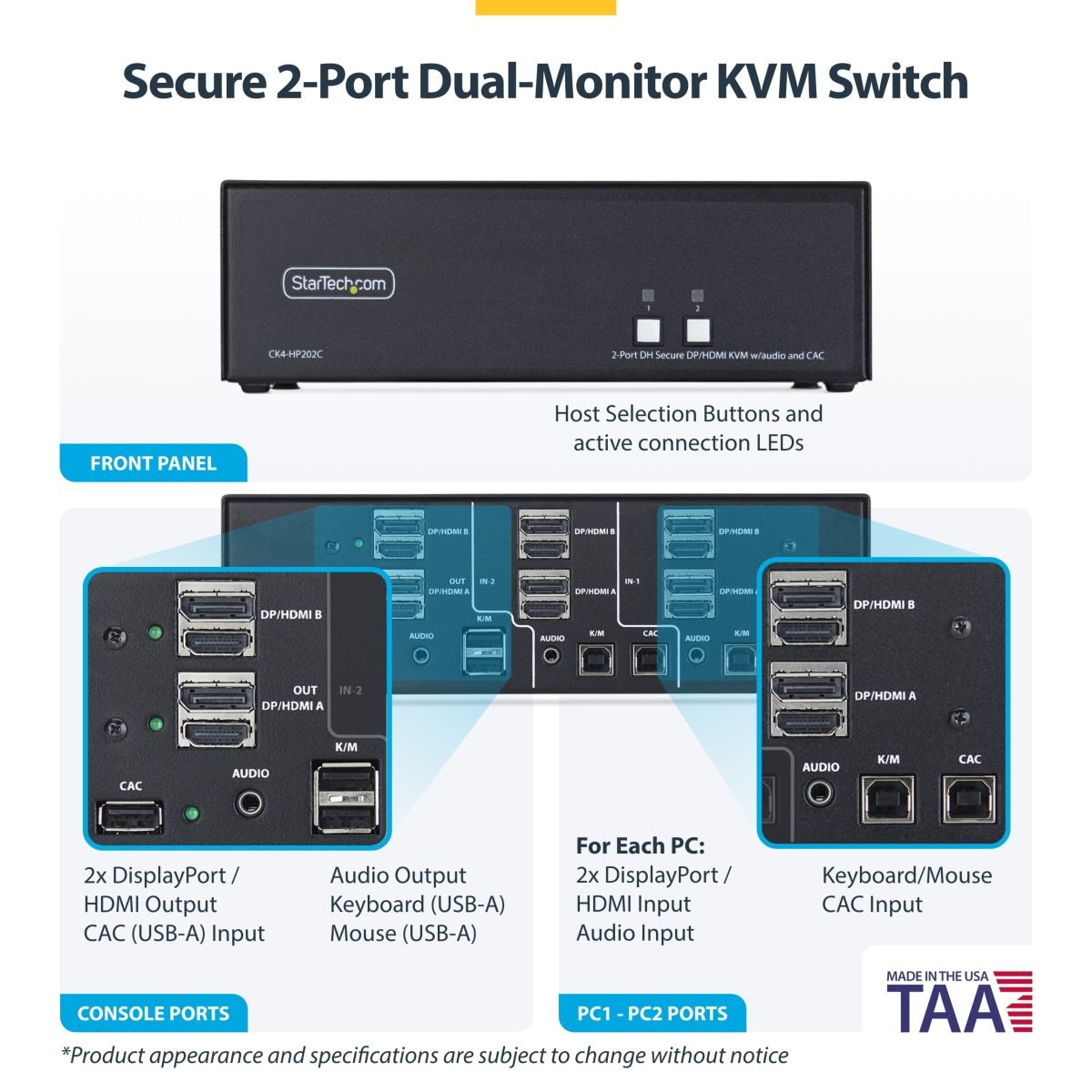 Startech.com Secure 2 Port KVM Switch CK4-HP202C