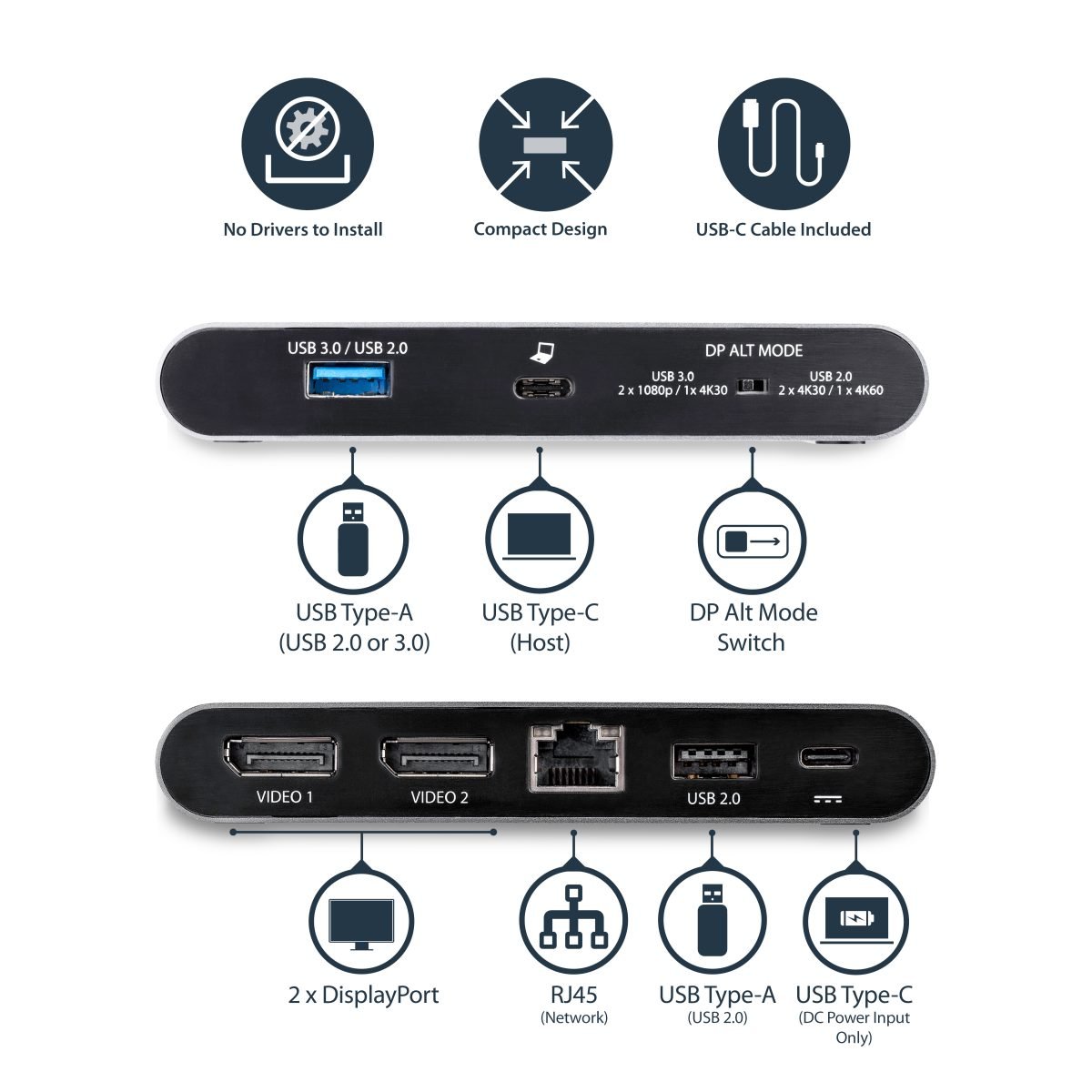 Startech.com USB C Multiport Adapter 2xDP DK30C2DAGPD