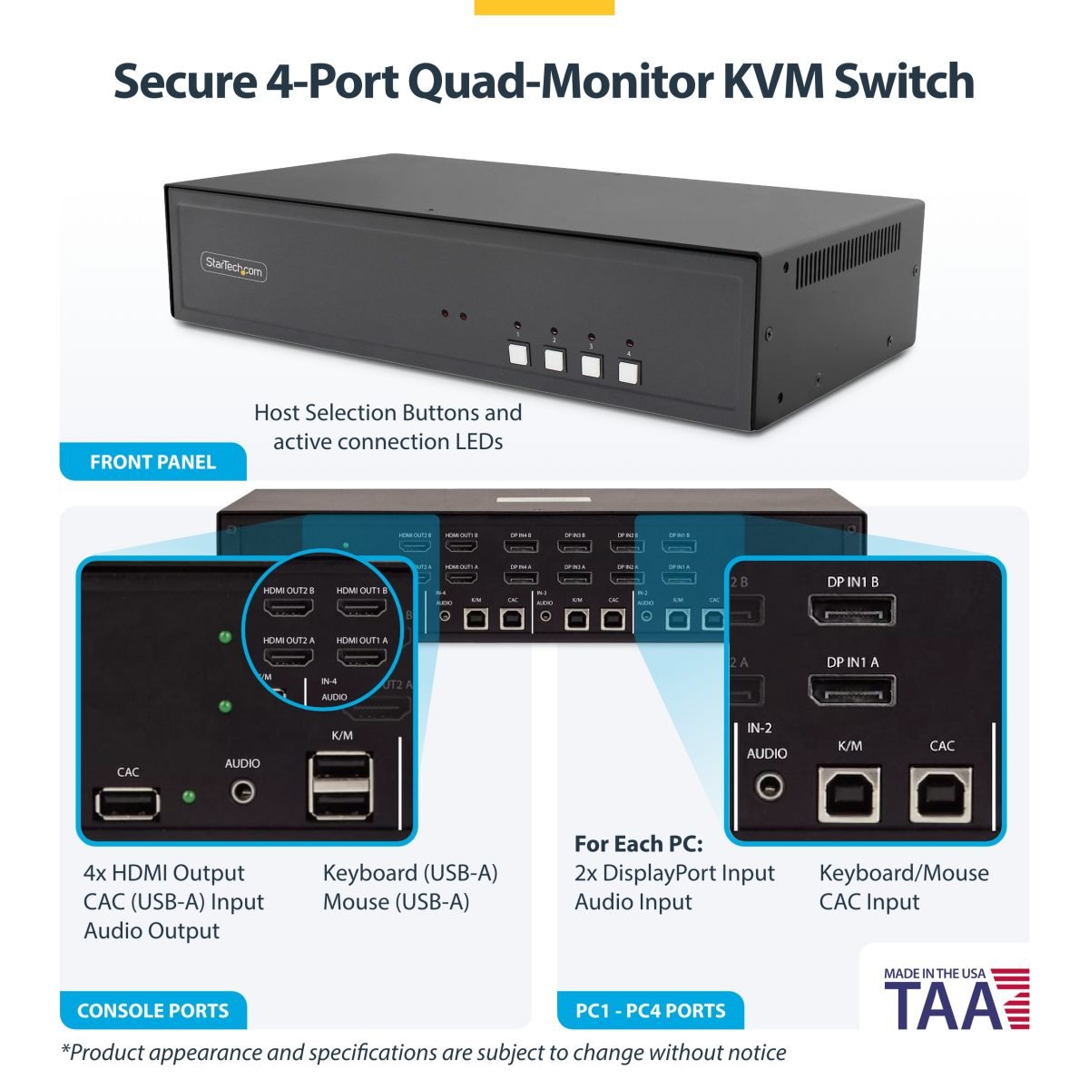 Startech.com Secure 4 Port KVM Switch CK4-PM204C