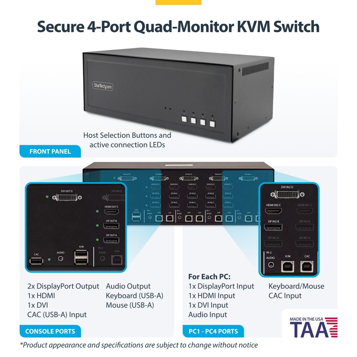 Startech.com Secure 4 Port KVM Switch CK4-HPD404C