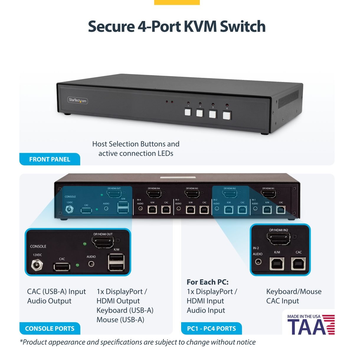 Startech.com Secure 4 Port KVM Switch CK4-HP104C
