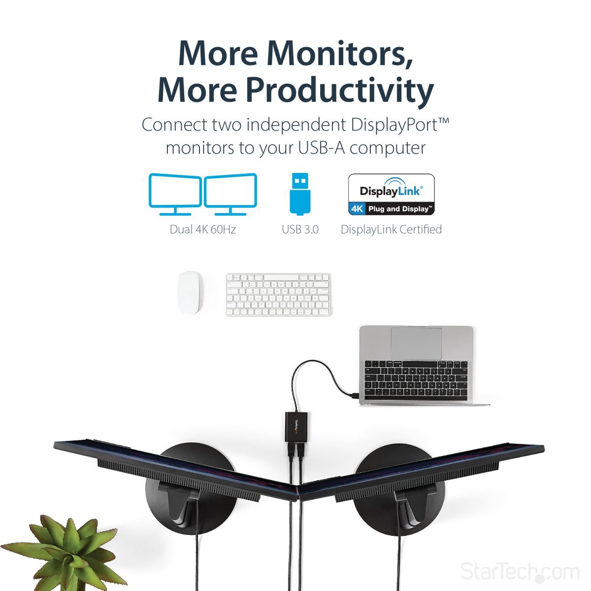 Startech.com USB to Dual DP Adapter 4K 60Hz USB32DP24K60