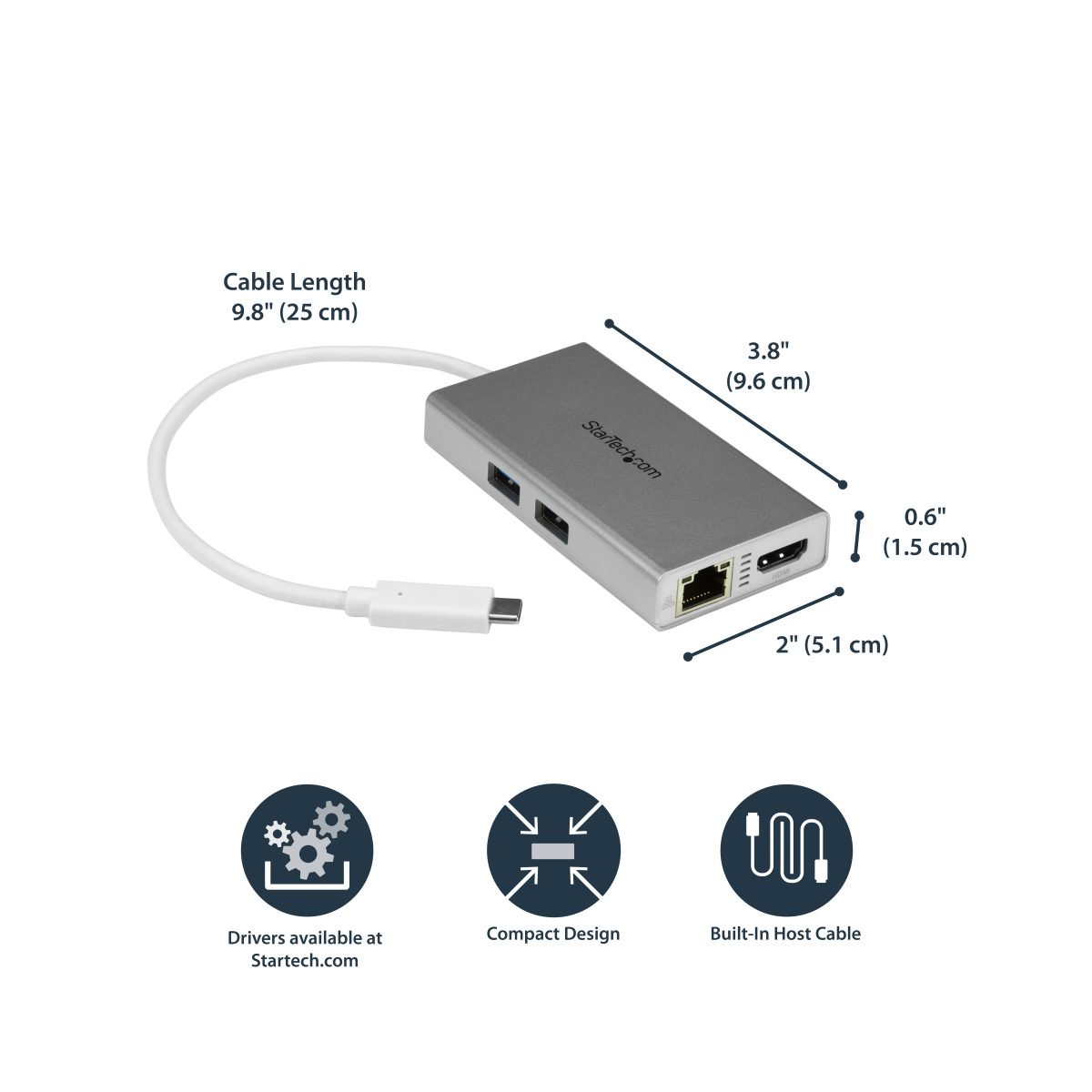 Startech.com USB C Multiport Adapter PD TAA DKT30CHPDW