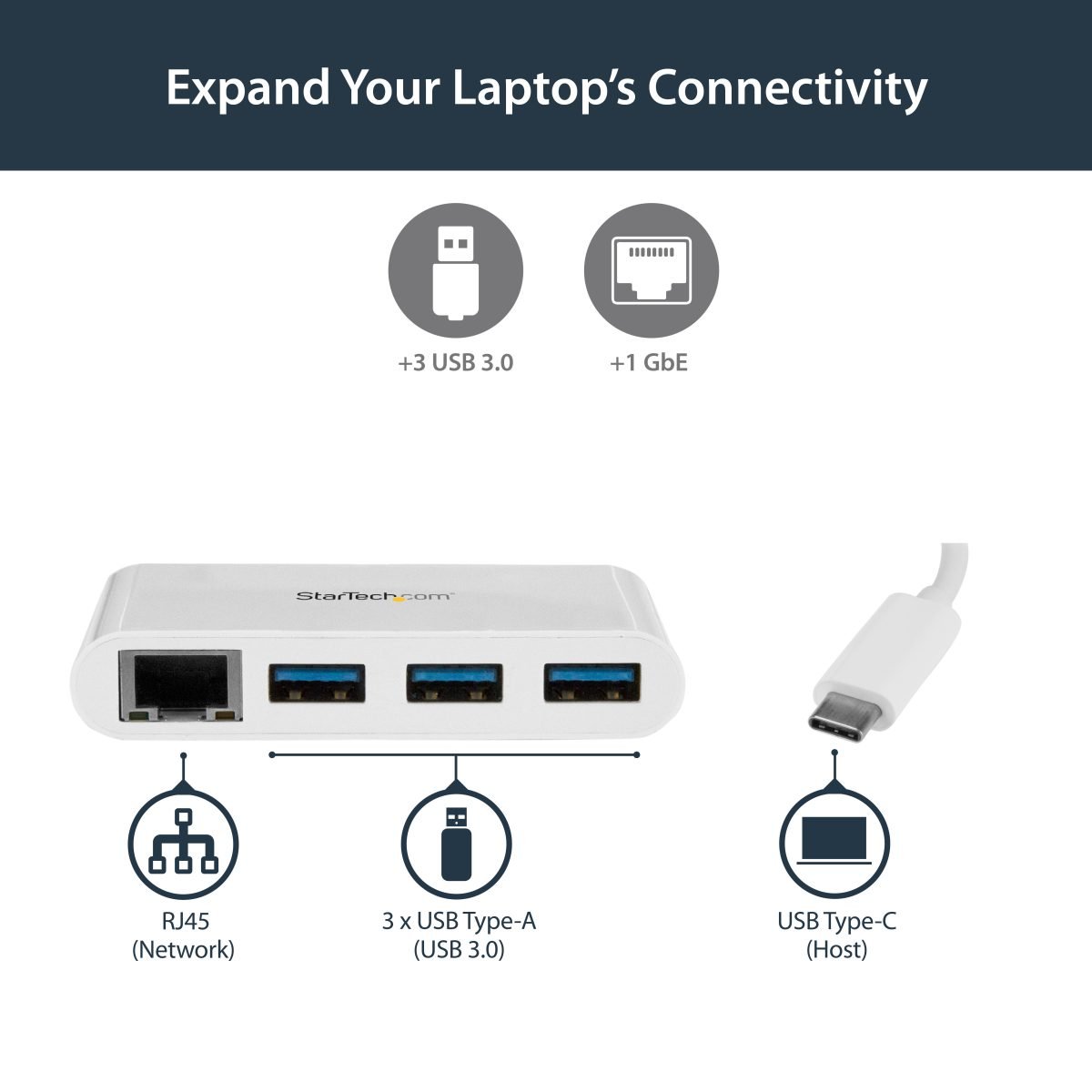 Startech.com 3PT USB 3 Hub Plus GbE HB30C3A1GEA