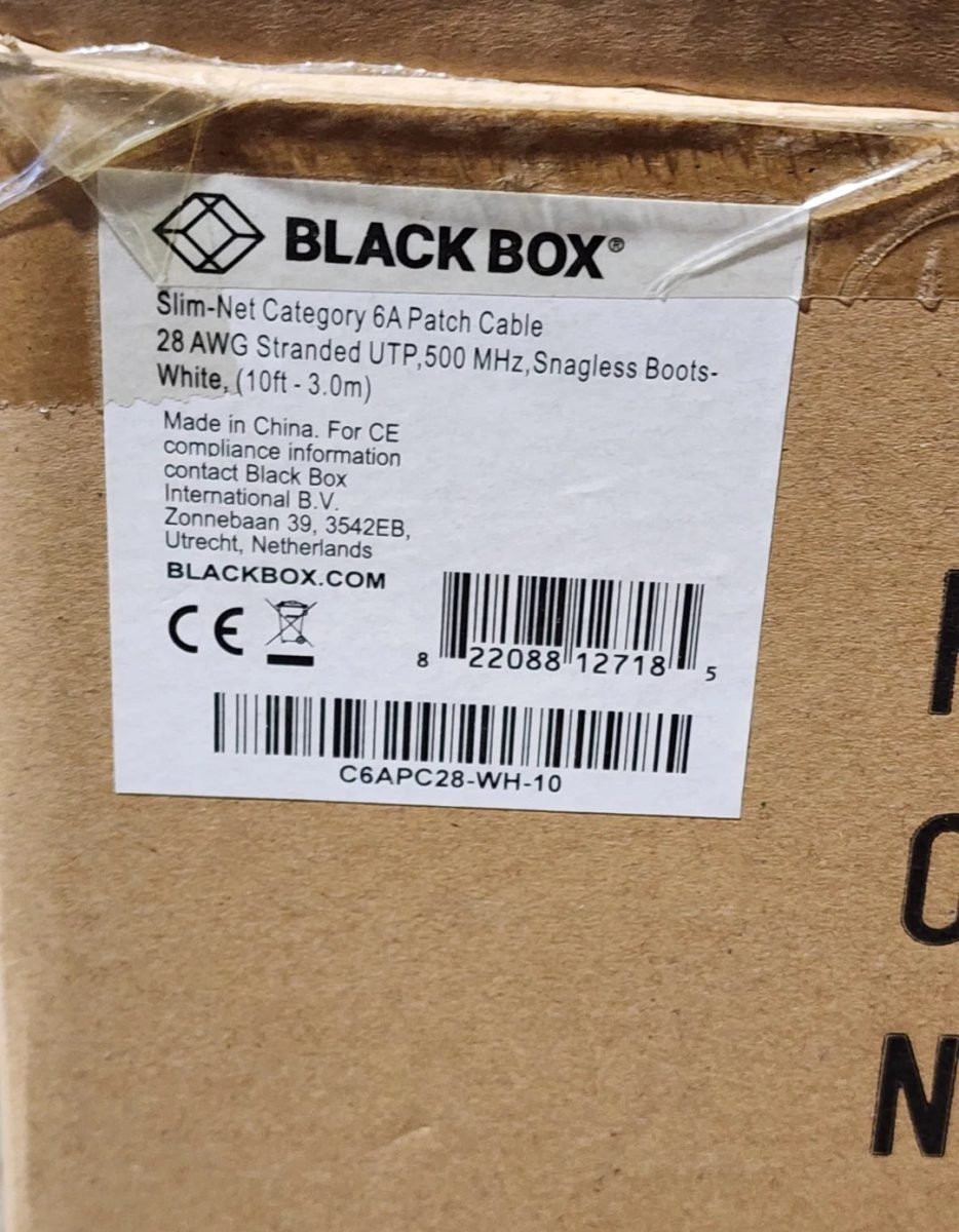 Black Box Corporation CAT6A 500 UTP PVC SG WH 1' C6APC28-WH-01