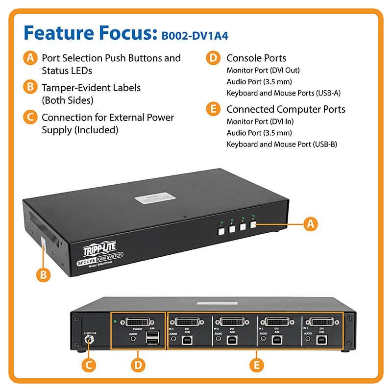 Eaton DP KVM Switch 4Port NIAP PP3.0 B002-DP1A4