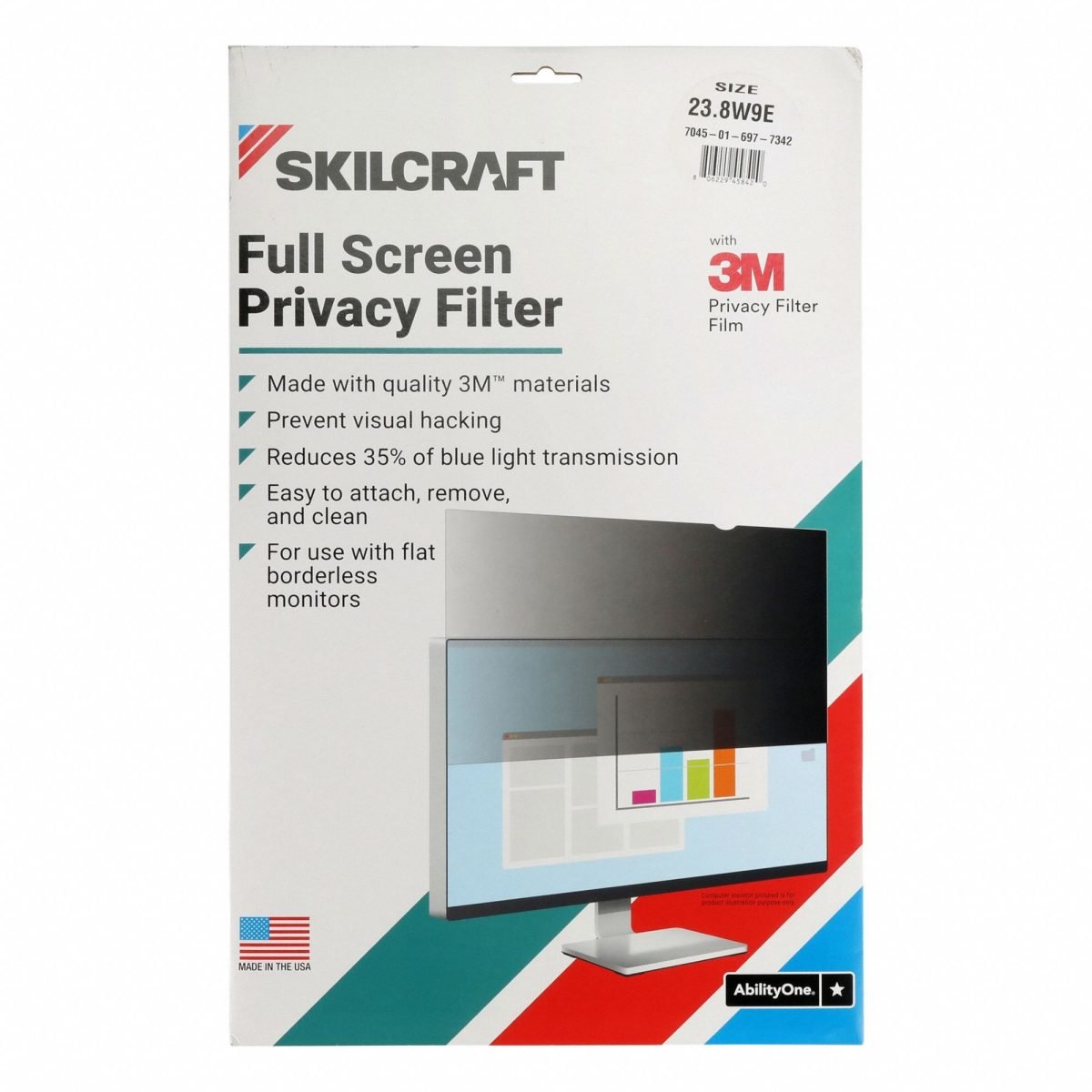 AbilityOne SKILCRAFT Privacy Filter, Full Screen, 23.8" Monitor 7045-01-697-7342
