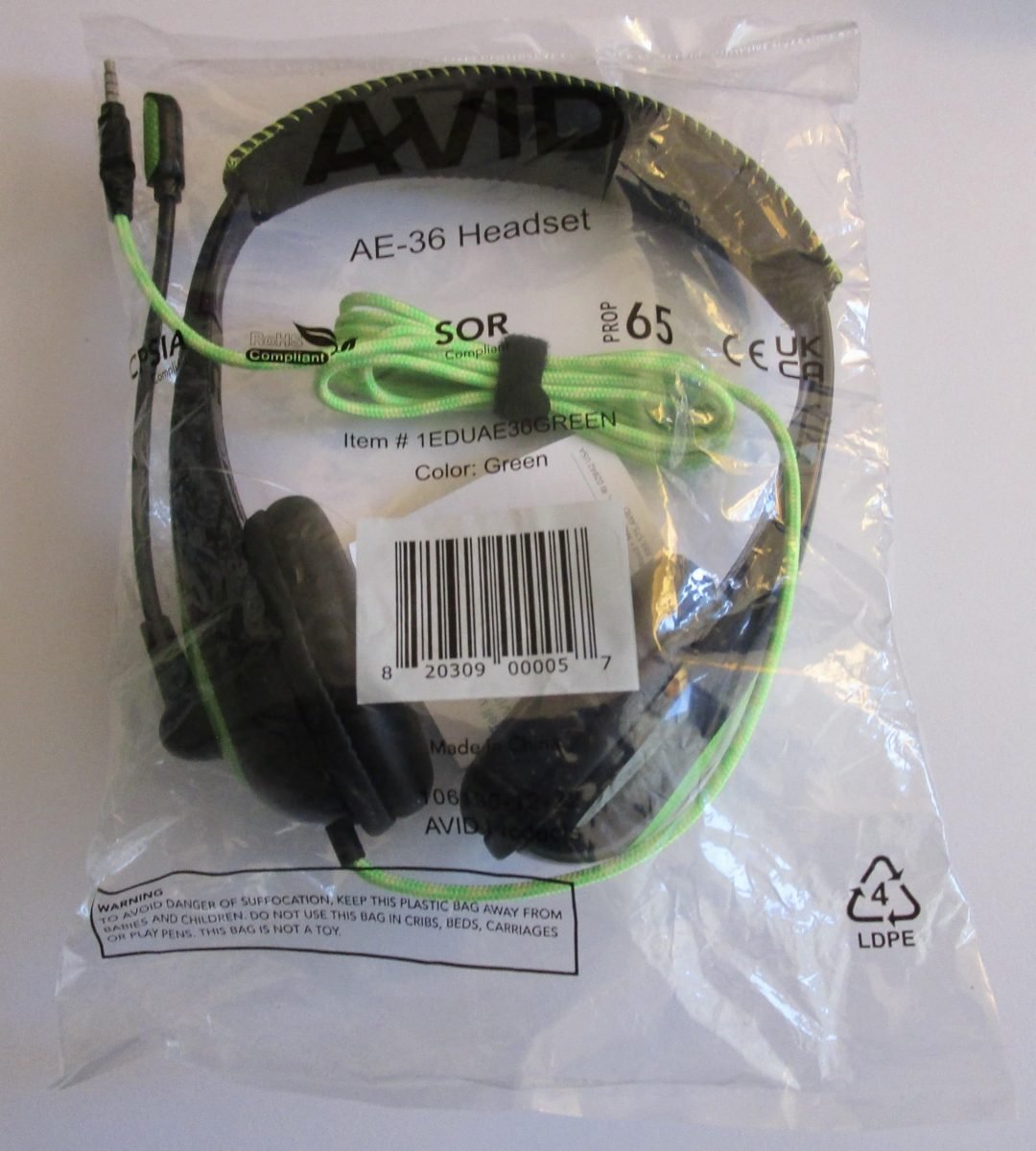 AVID AE-36 Single Plug Mic Hdst Grn 1EDUAE36GREEN
