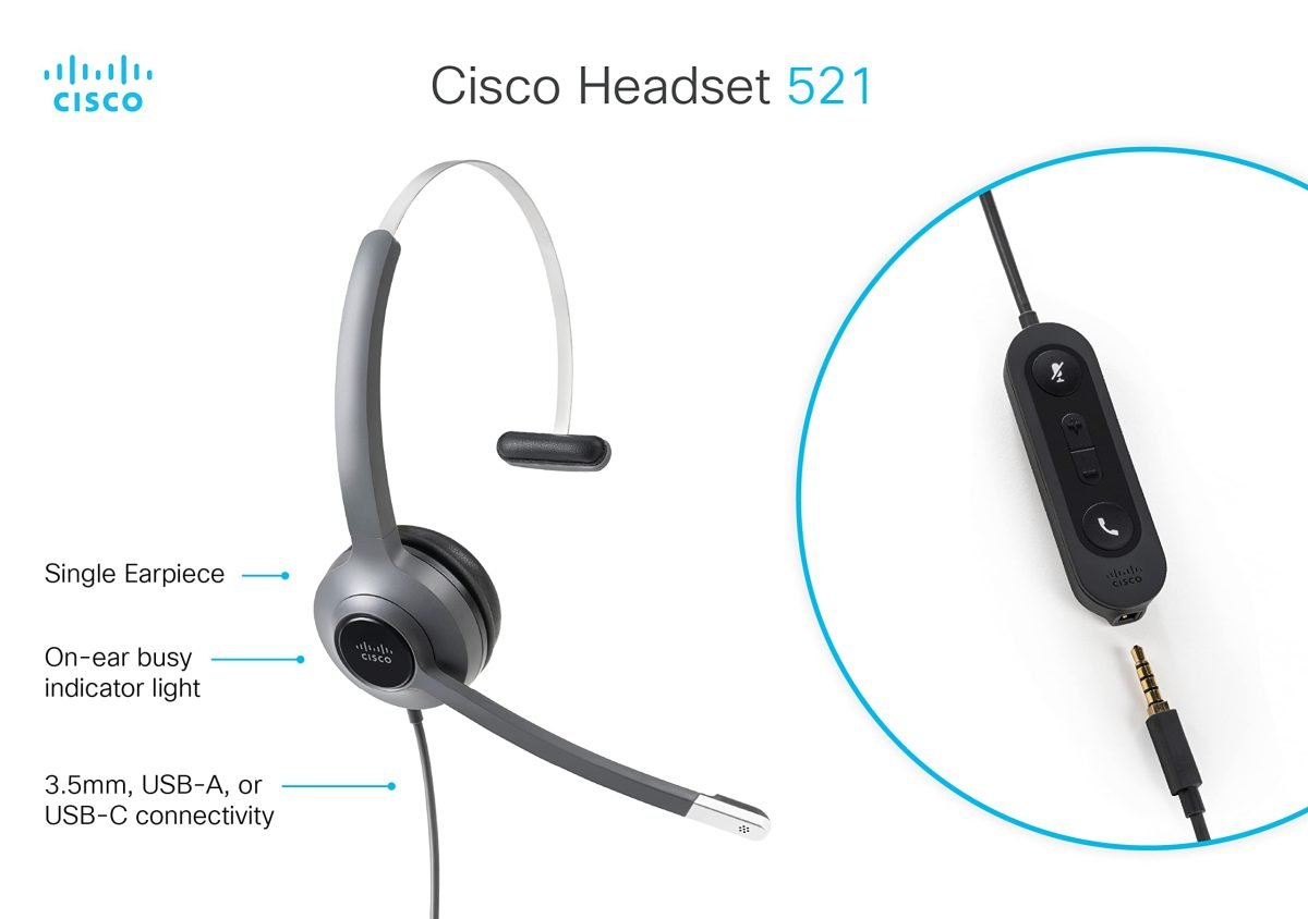 Cisco Systems 521 Wired Single 3.5mm + USB CP-HS-W-521-USB=