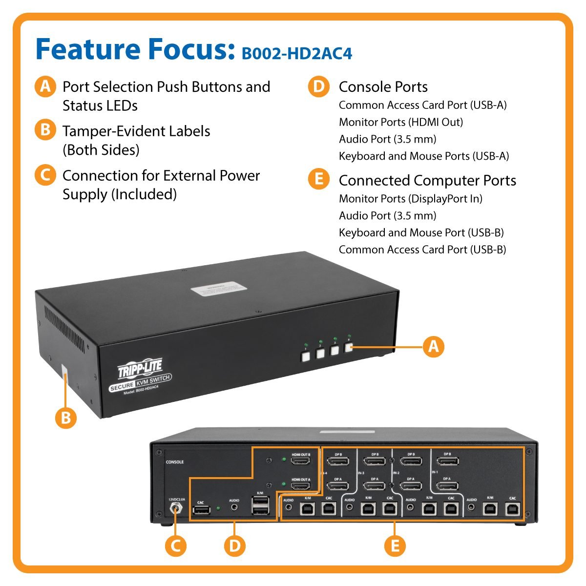 Eaton HDMI DP KVM Switch 4 Port Dual B002-HD2AC4