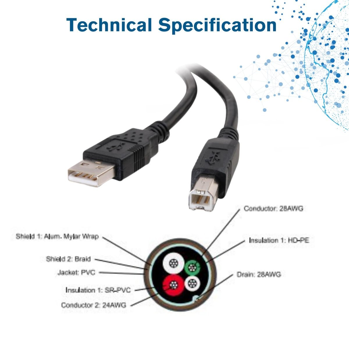 C2G 9.8' USB 2.0 A B Cable Black 28103