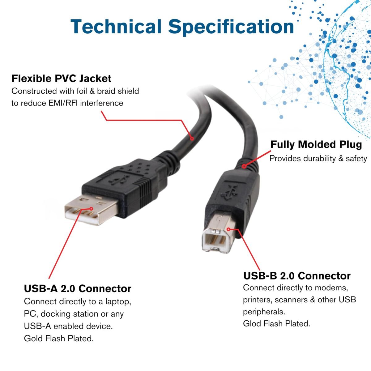 C2G 16.4' USB 2.0 A B Cable Black 28104