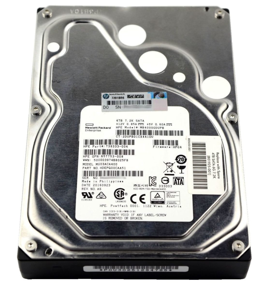 HPE 4TB 6G SATA 3.5in NHP MDL HDD 801888-B21