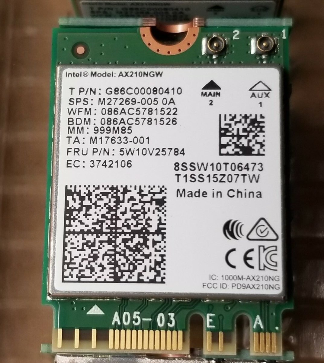 Intel Corp. Wireless AC AX210 Single AX210.NGWG.NV