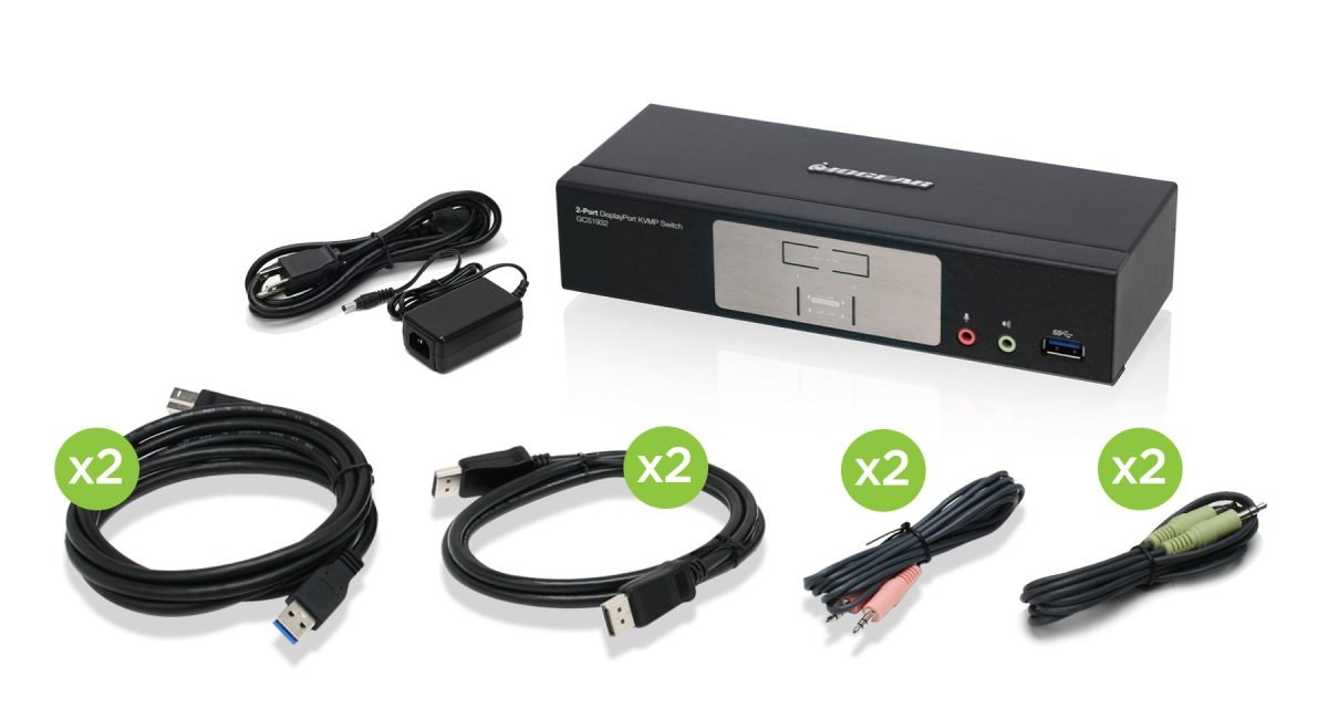 IOGear 2Pt Display Pt 1.2 KVMP Switch GCS1932