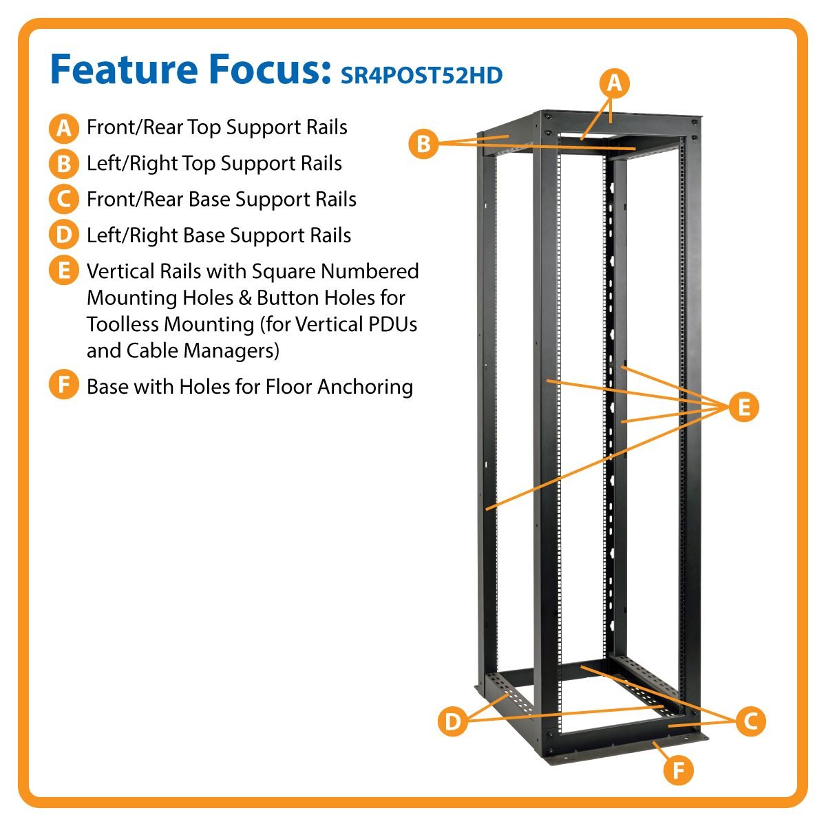 Eaton 52U 4 Post Open Frame Rack Cab SR4POST52HD