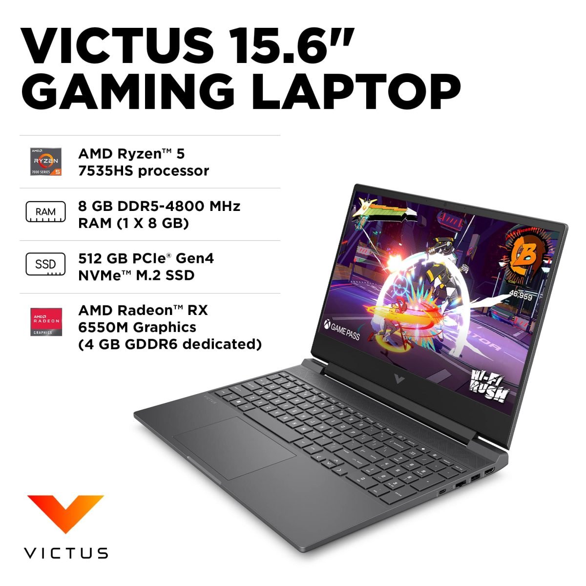 HP REFURB VICTUS R5 8G 512G SLV 9Z7L4UAR#ABA