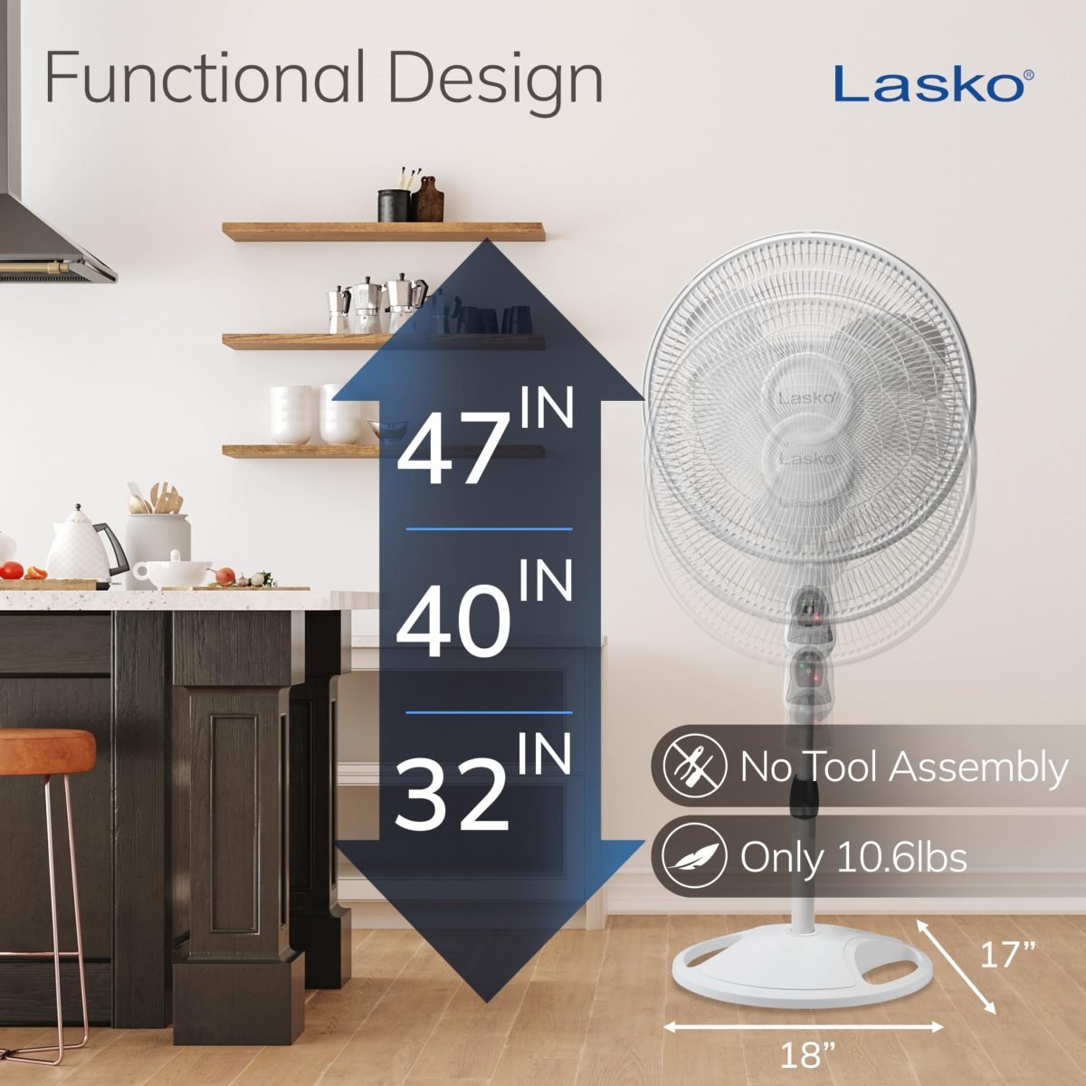 Lasko Products 16" Oscillating Stand Fan Wht 1646