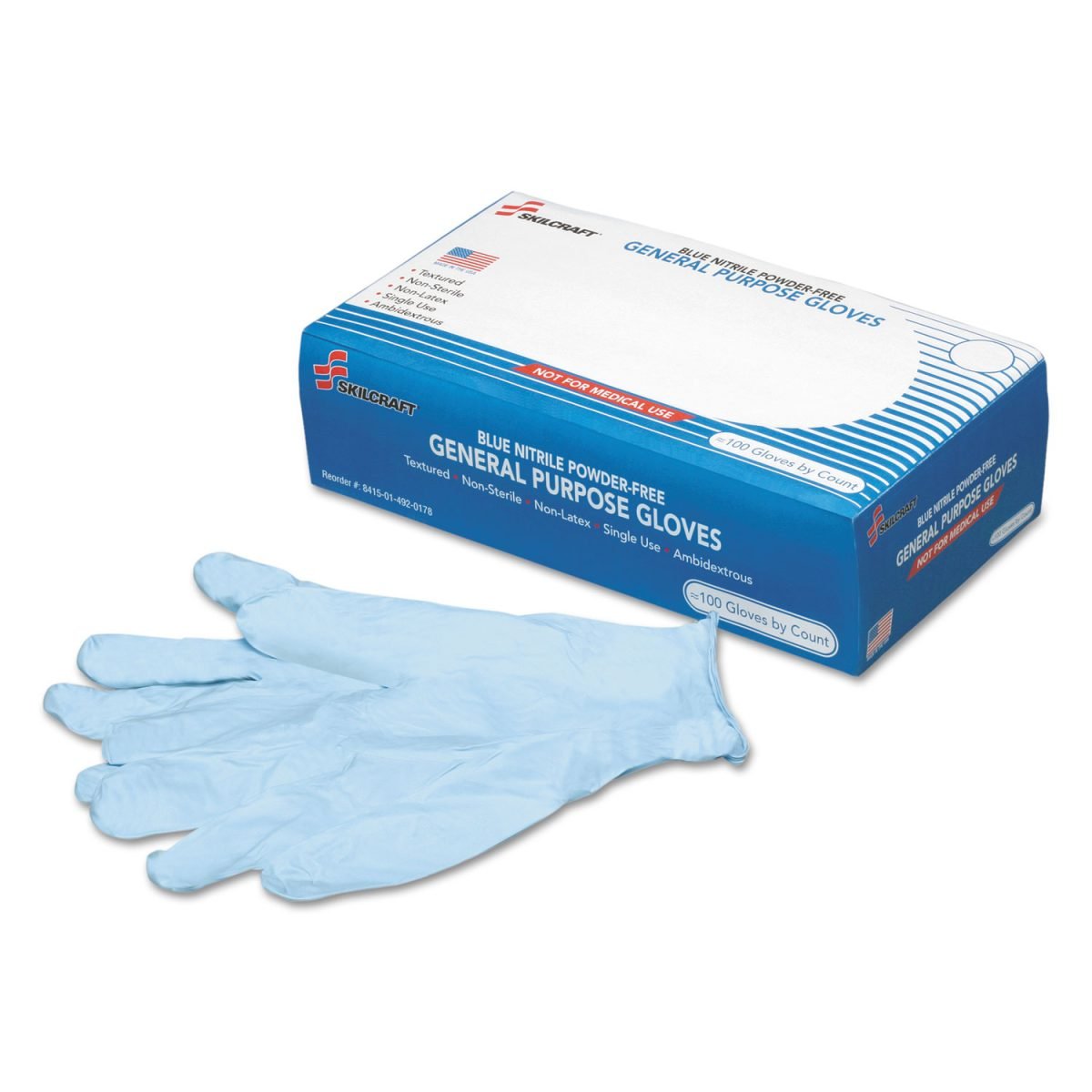 AbilityOne SKILCRAFT Gloves, Disposable, Powder-Free, Latex-Free, Nitrile, Industrial-Grade,