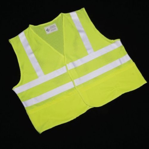 AbilityOne SKILCRAFT Vest, Safety, Class 2 ANSI 107, Over the Head, Lime, Silver Reflective Strips,