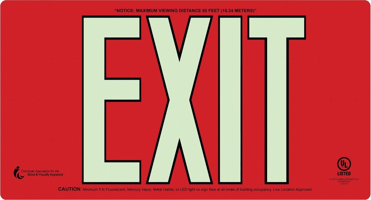 AbilityOne SKILCRAFT Sign, "EXIT", Clear Lucite with Mounting Bracket, Photoluminescent