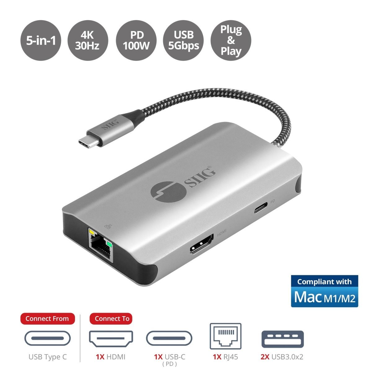 Siig USBC to HDMI with LAN Adpater JU-H30L11-S1