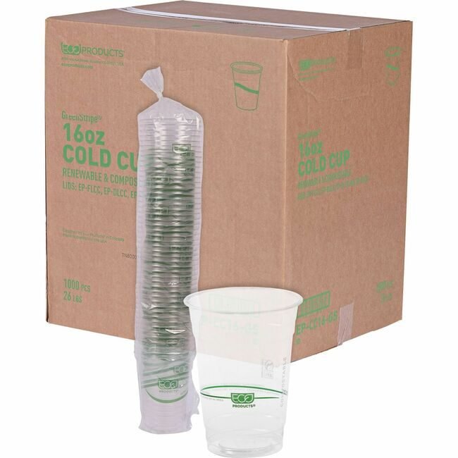 Eco-Products Cup Cold Pla Grnstrp 16OZ ECOEPCC16GSACT