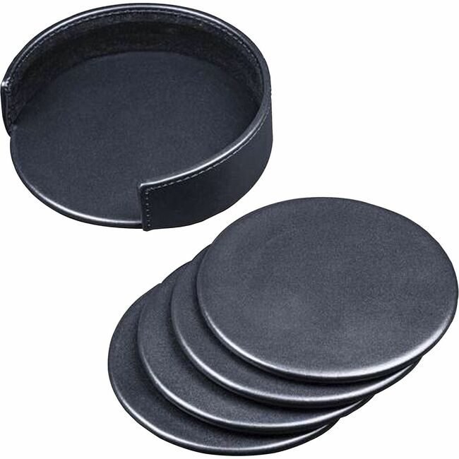 Dacasso Coaster Set Lthr Round Black DACA1045