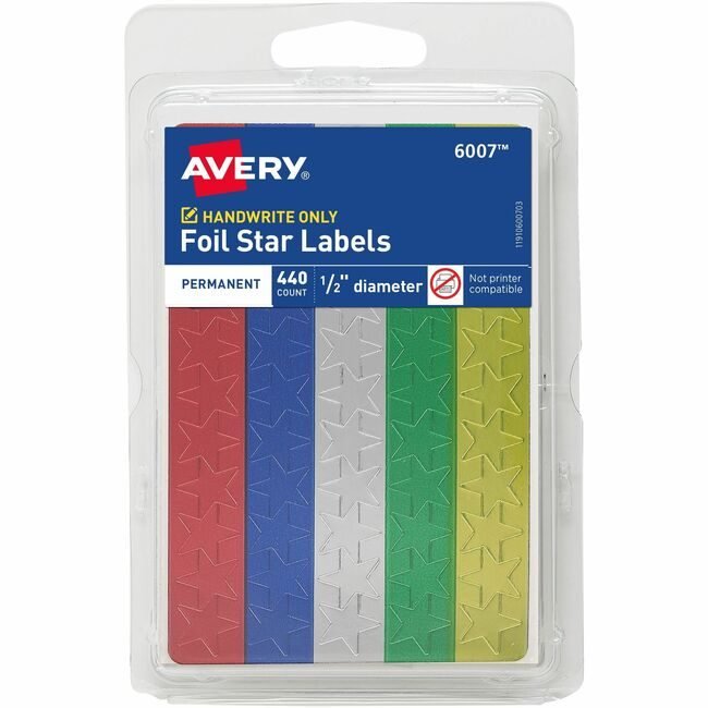 Avery Products Corporation Label Stars 1/2" Assorted 440 Count AVE06007