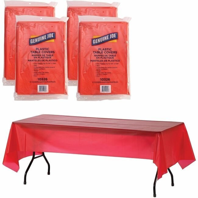 Genuine Joe Tablecover Plastc 54X108 Red GJO10326CT