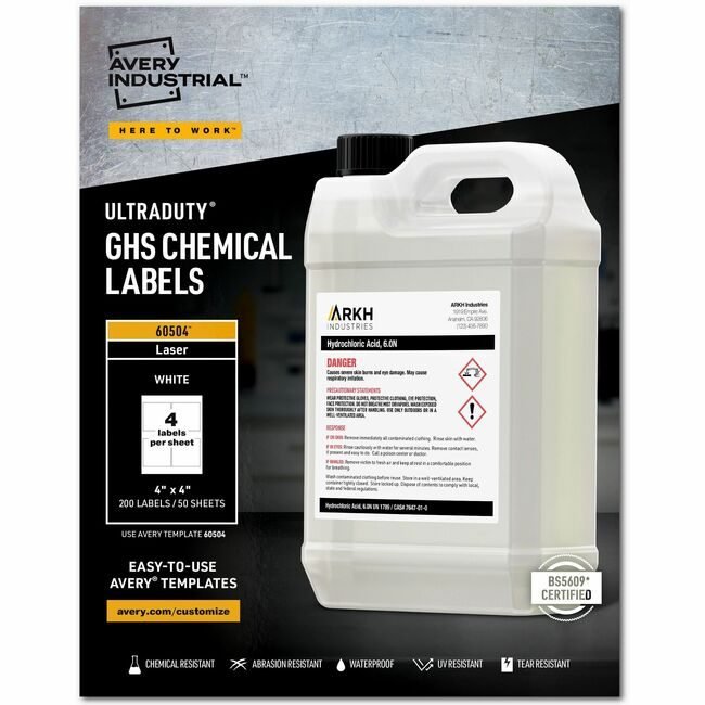 Avery Products Corporation Label Ghs Chemical 4X4 We AVE60504