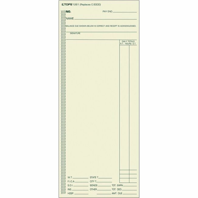 TOPS Products Form Time Card Wk 3-3/8X8.2 TOP1261