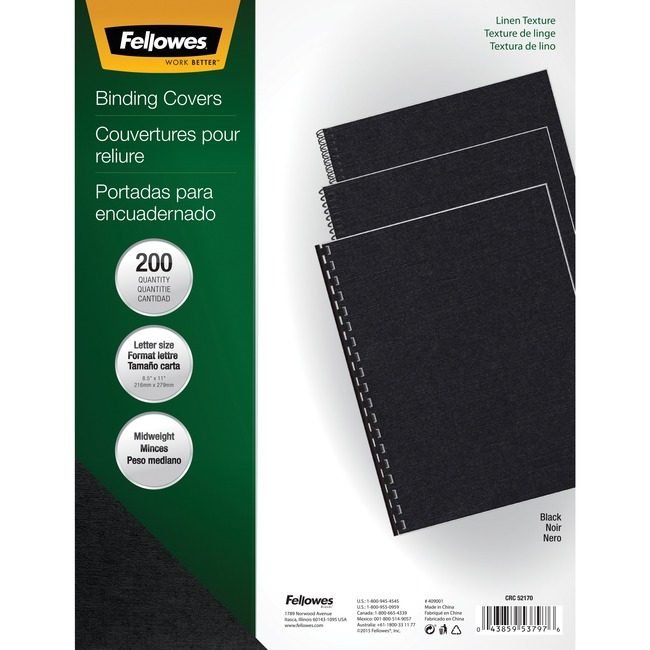 Fellowes Brands Cover Bind Textrd Linen Black FEL5217001