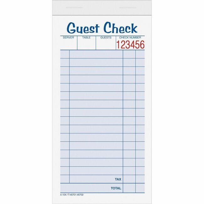 TOPS Products Book Guest Check 2PT 10 Pack TOP45702