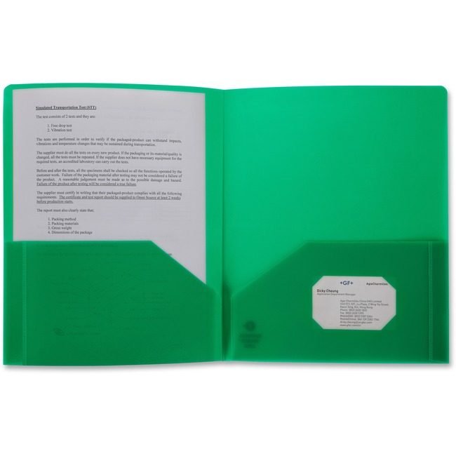 Business Source Folder 2-POCKET Poly Green BSN20882