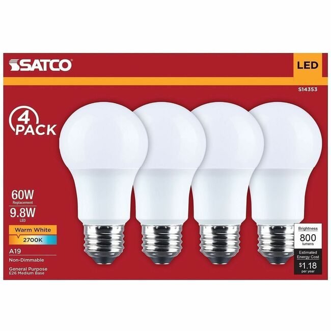 Satco Products, Inc. Bulb Led A19 9.8W 27K 4/PK SDNS14353