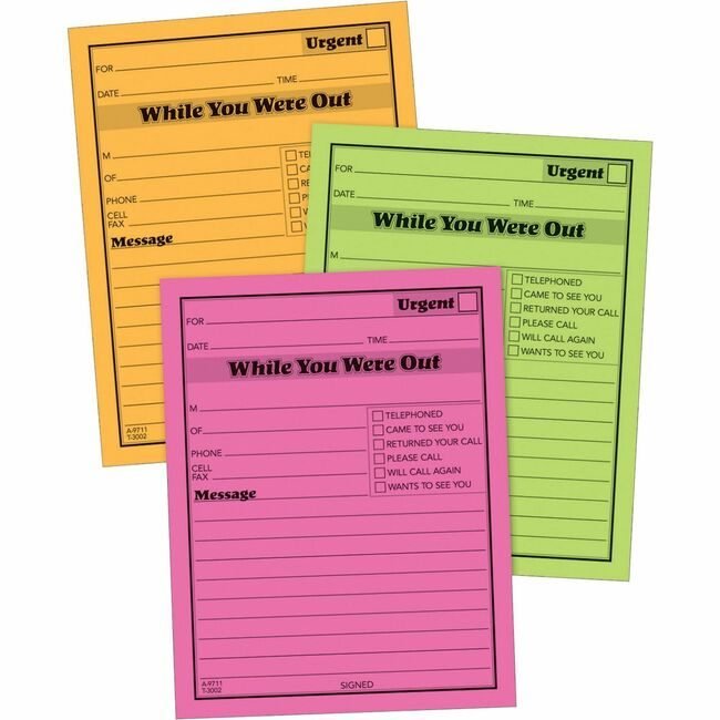 Adams Business Forms Pad Whileyouwereout Assorted 6 Pack ABF9711NEON