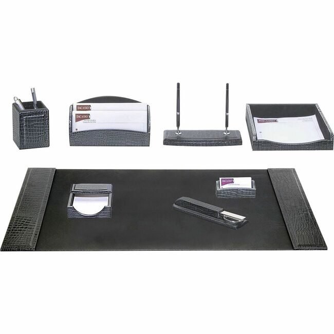 Dacasso Dsk St Lthr Crocemb Black 7PC DACD2212